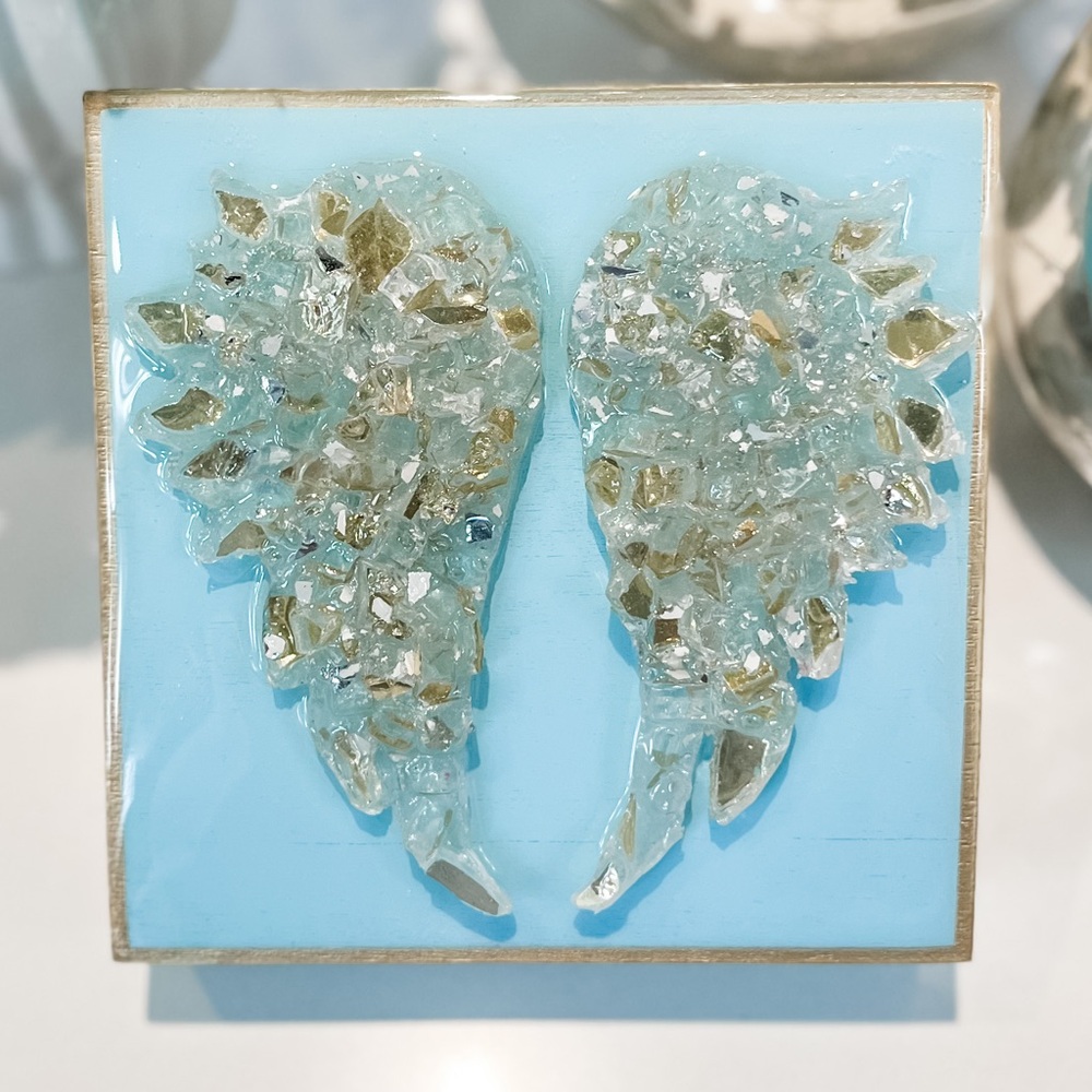 Hand Made Darling Blue Glass Angel Wing keepsake block - Picture 1 of 4